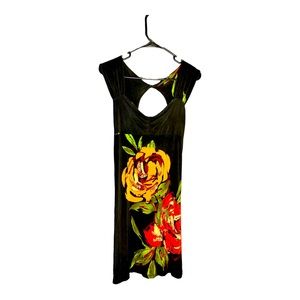 Purple Rain Floral Stretchy Black Dress